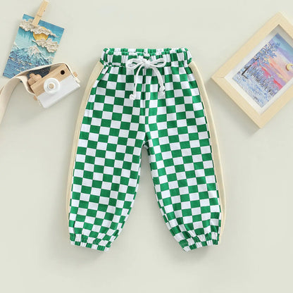 Drawstring Elastic Waist Checkerboard