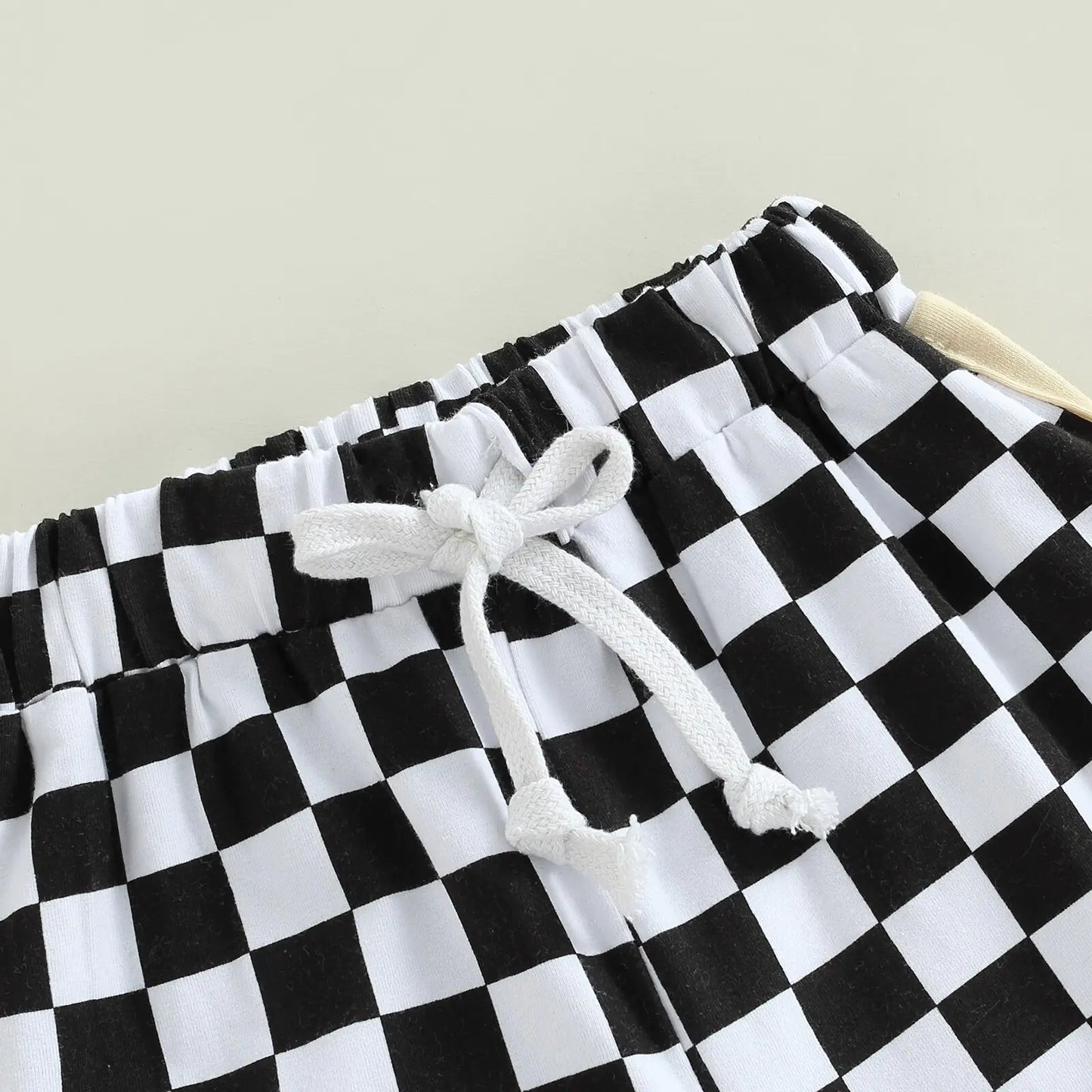 Drawstring Elastic Waist Checkerboard