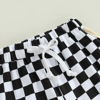 Drawstring Elastic Waist Checkerboard