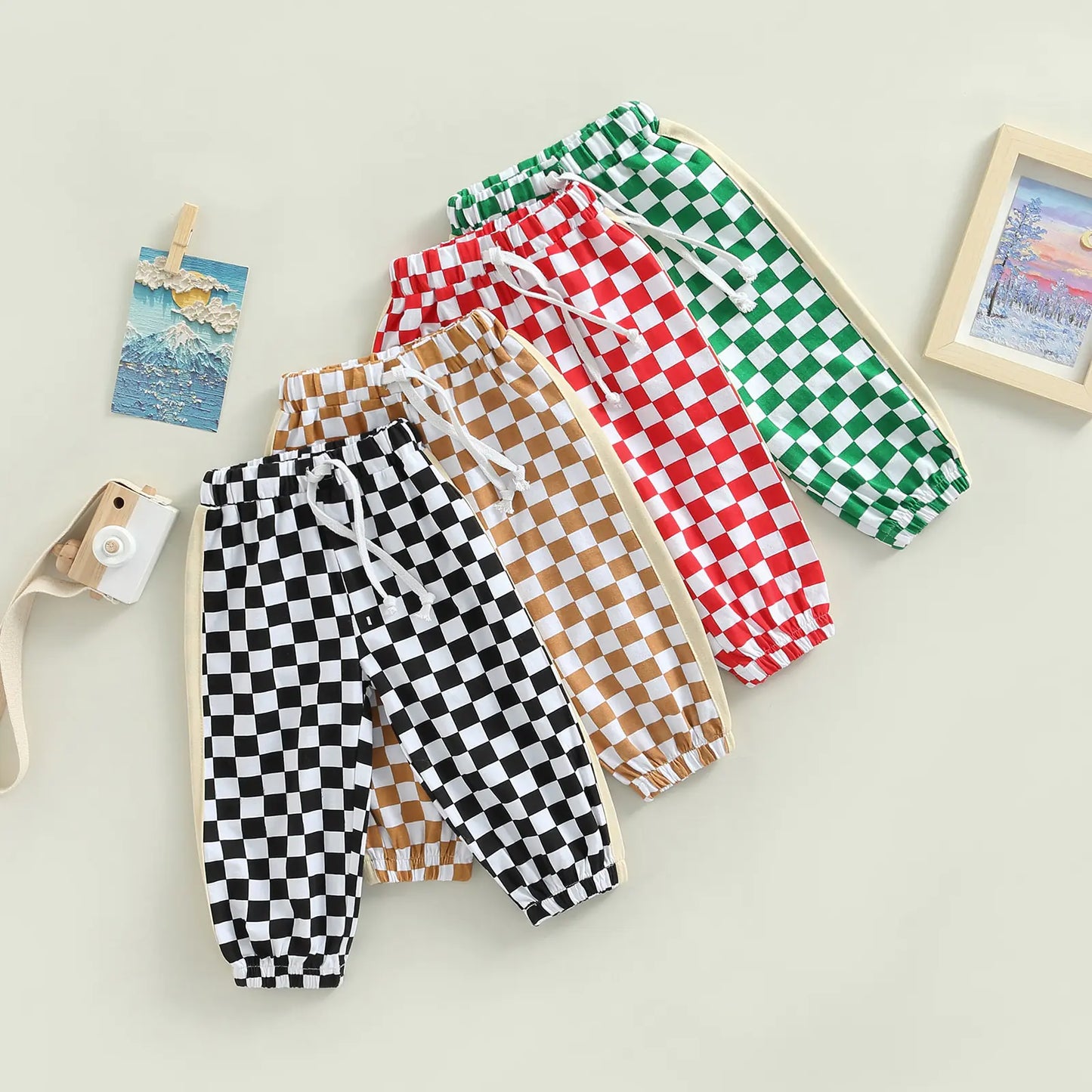 Drawstring Elastic Waist Checkerboard