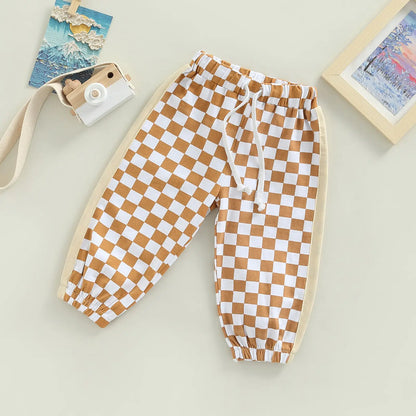 Drawstring Elastic Waist Checkerboard